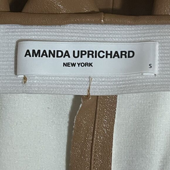Amanda Uprichard Womens Size Small Camel Faux Leather Pants Front Hem Split - Picture 4 of 4